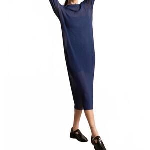 NEW ALI GOLDEN pleated mesh dress in navy